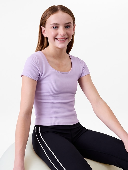 View large product image 1 of 3. Athleta Girl Rise Above Rib Crop Tee