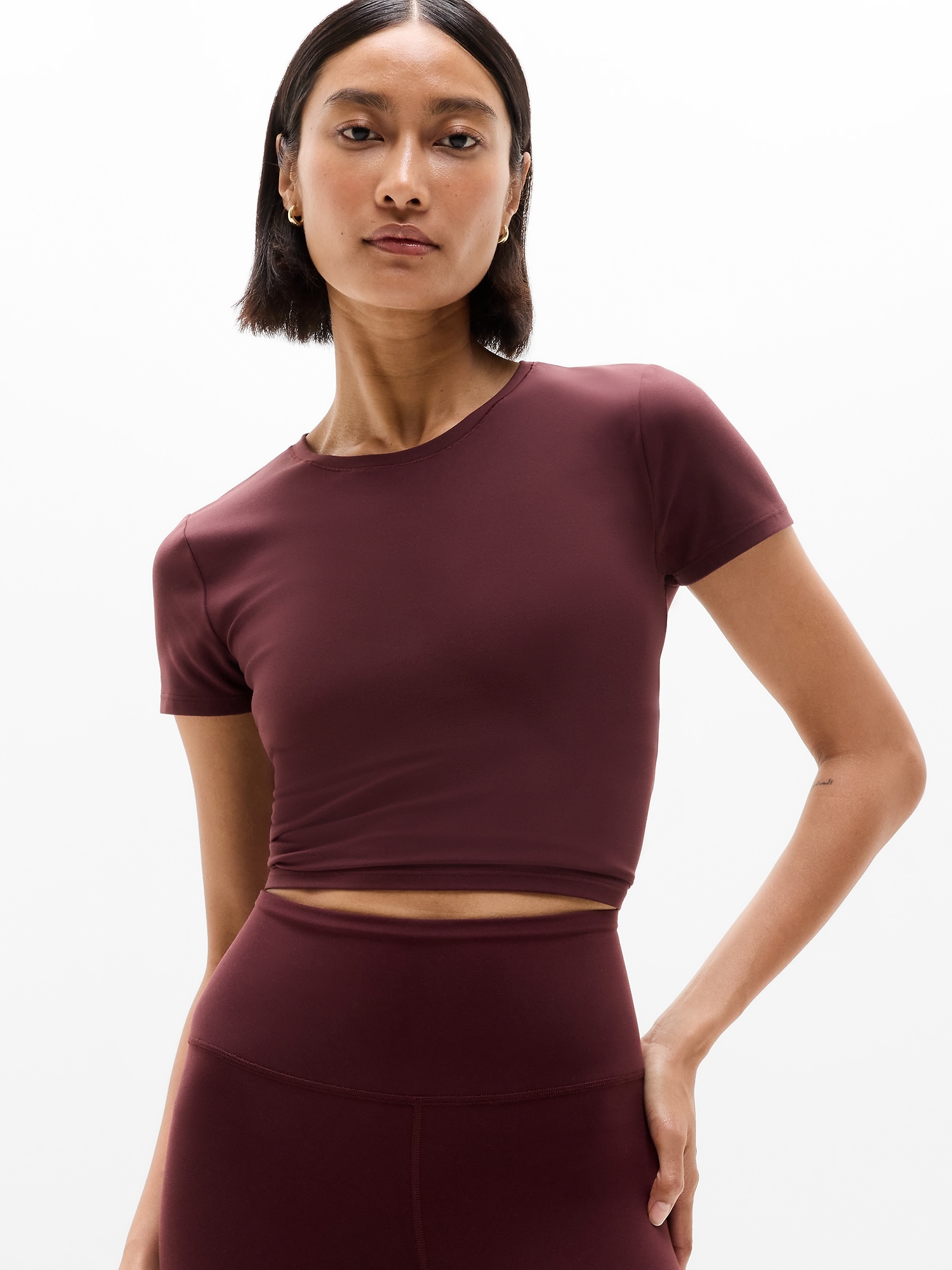 Athleta Transcend Open Back Tee In Burgundy