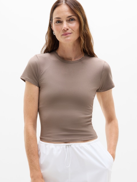 Signature Rib Crop Tee - Brown