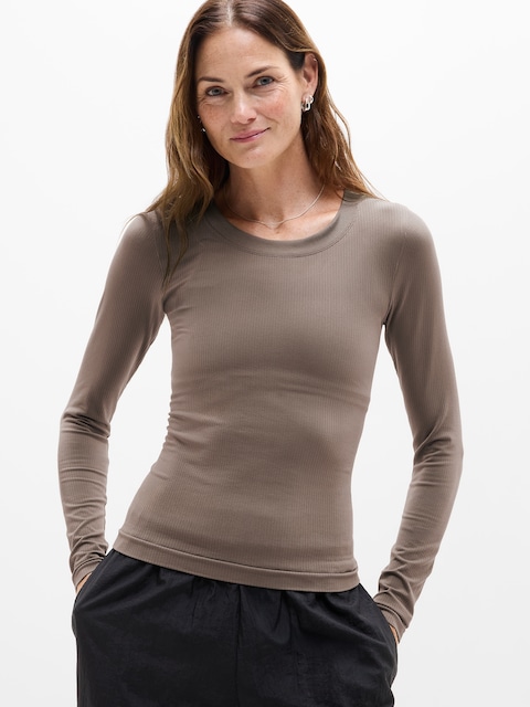 Renew Seamless Crewneck Top - Brown