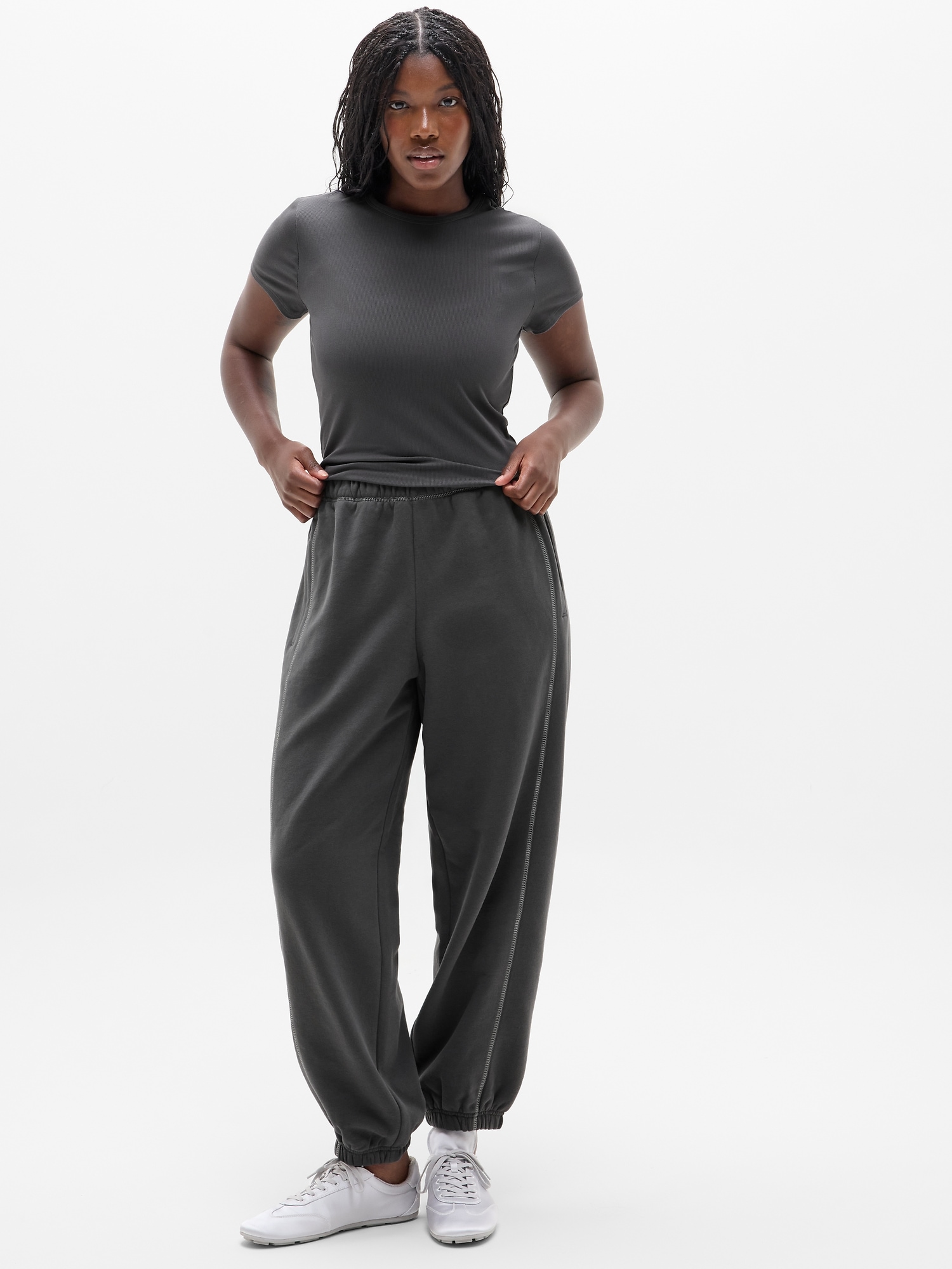 Athleta Signature Rib Crop Tee - Gray (Shadow Grey)