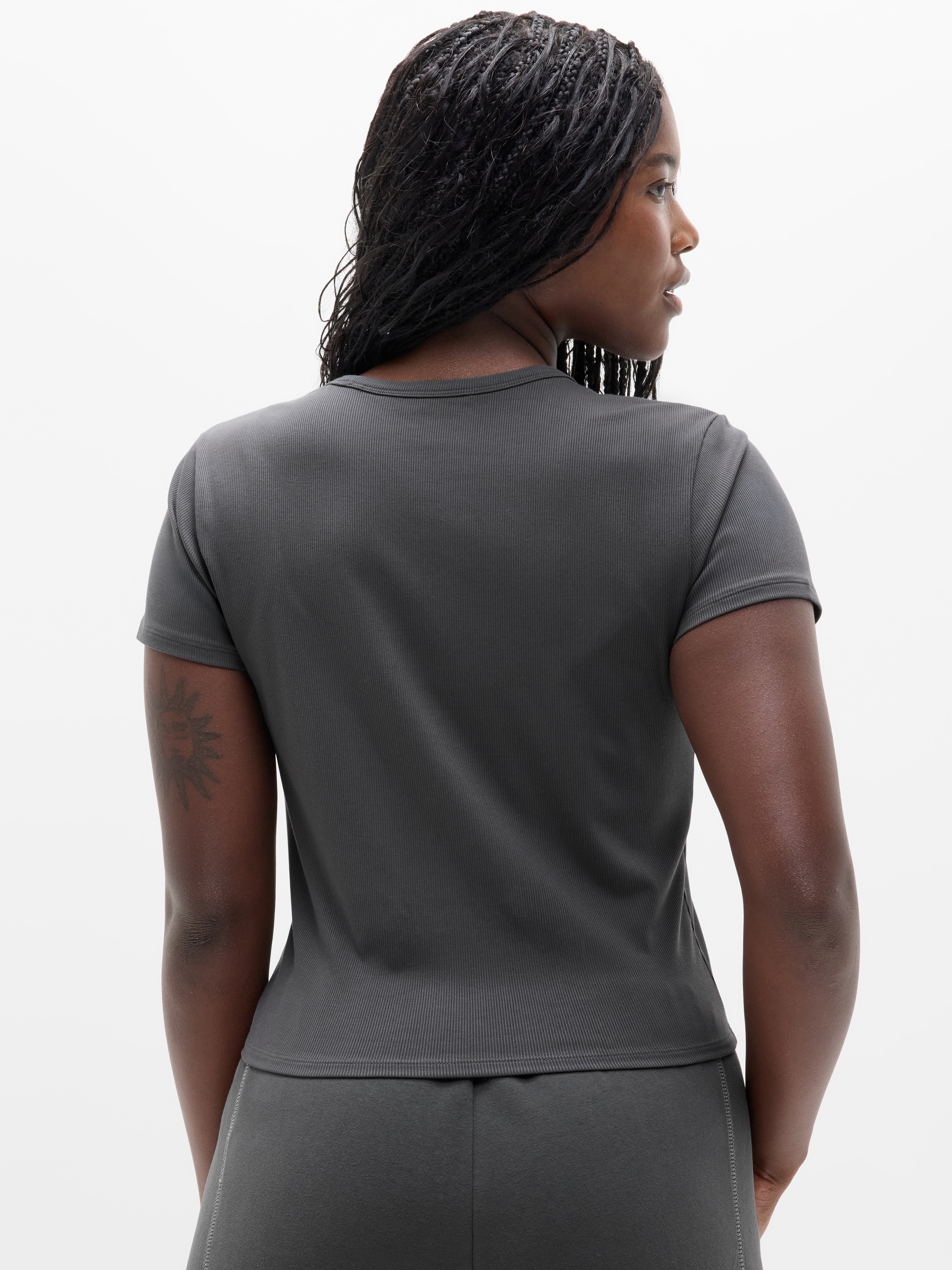 Athleta Signature Rib Crop Tee - Gray (Shadow Grey)