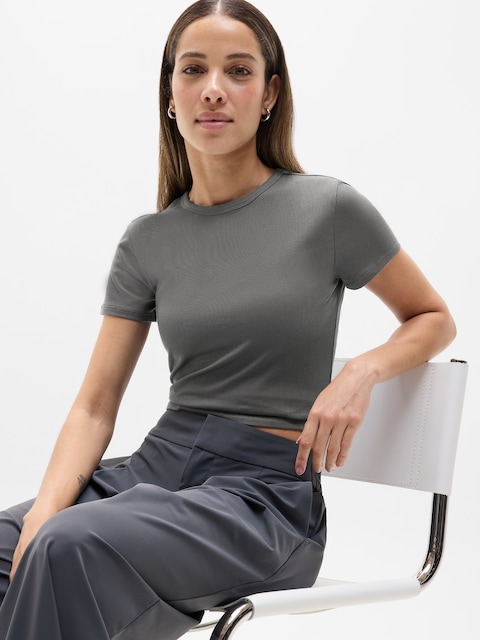 Signature Rib Crop Tee - Shadow Grey