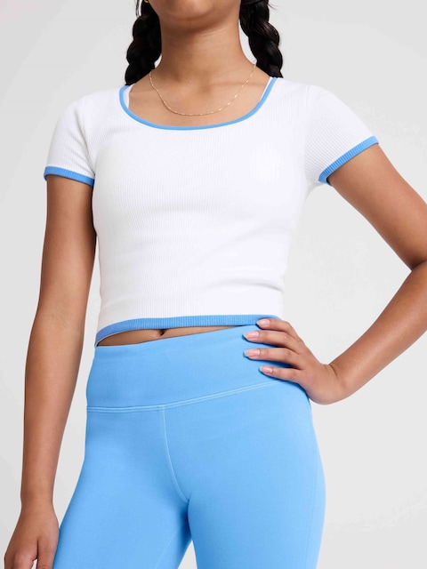 Athleta Girl Rise Above Rib Crop Tee - White/Blue