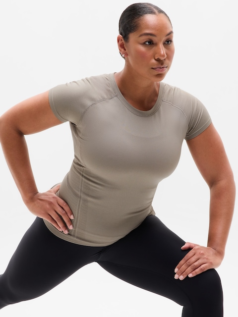 Momentum Seamless Tee - Mushroom Mini Stripe