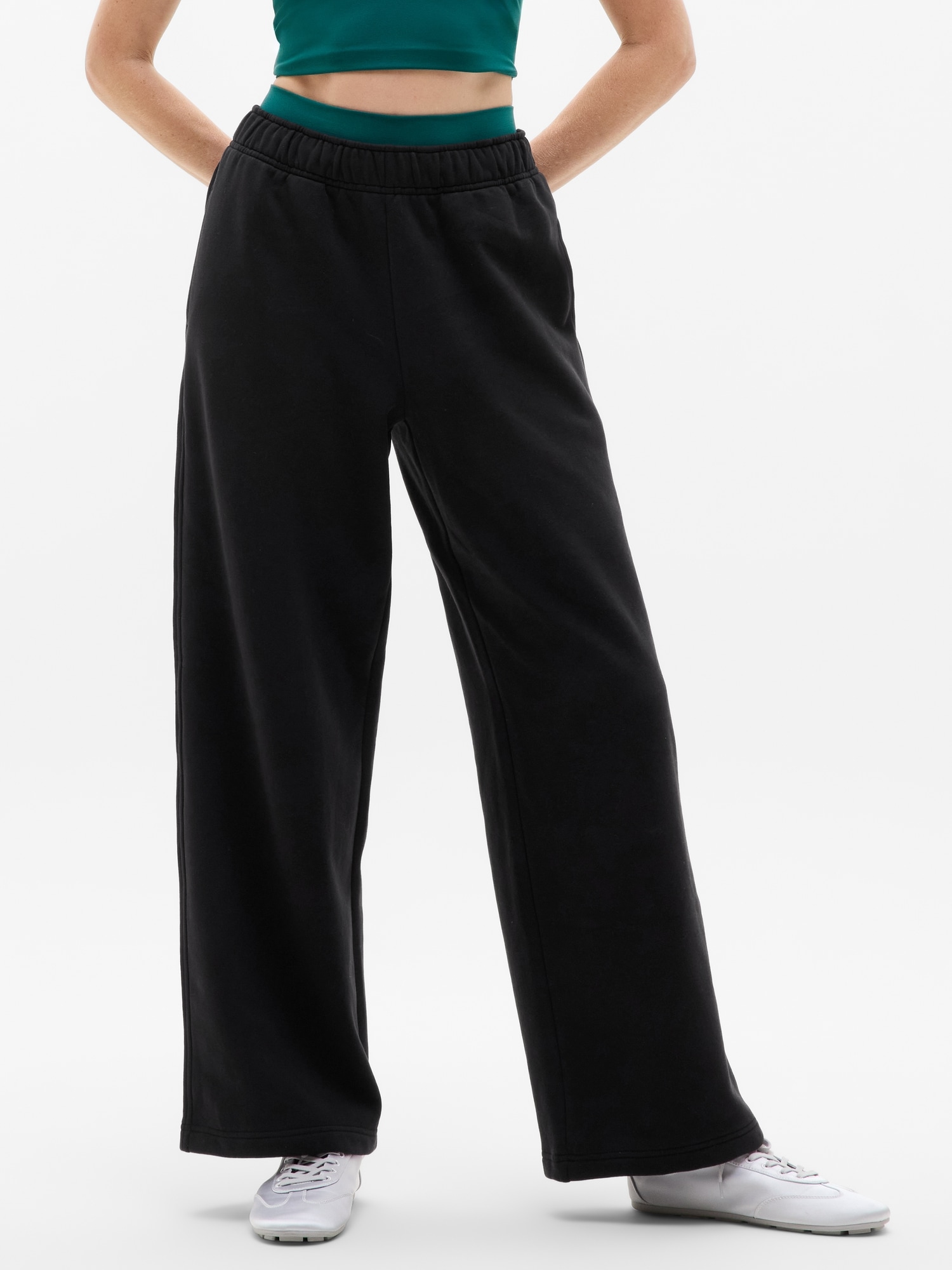 Athleta Forever Fleece Wide Leg In Black