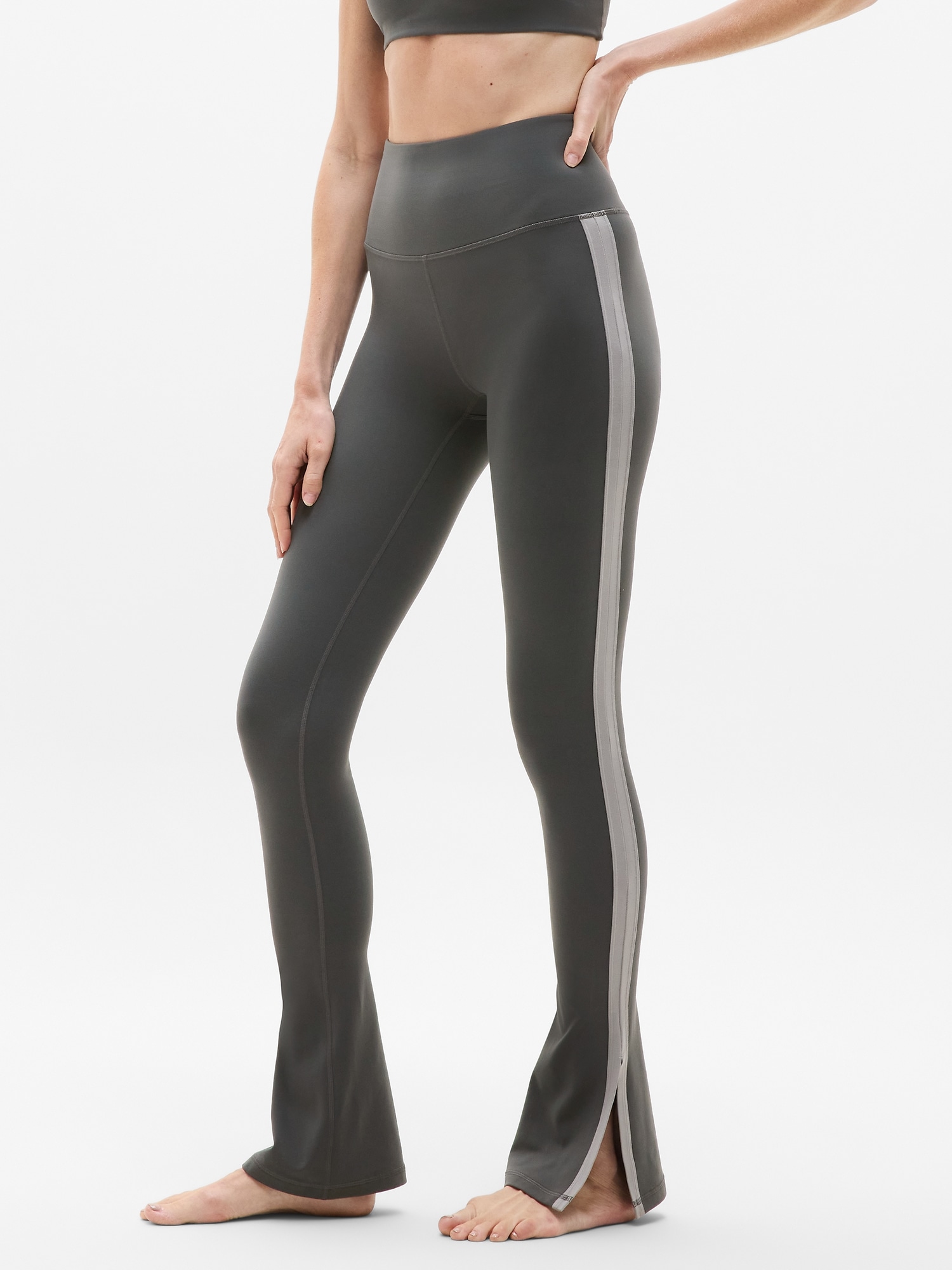 Athleta Elation Ultra High Rise Sport Stripe Split Slim Flare In Gray