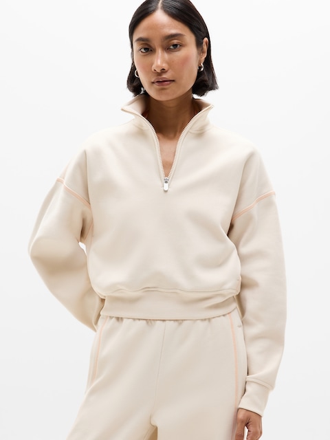 Forever Fleece 1/2 Zip High Hip Sweatshirt - Bone/Papaya