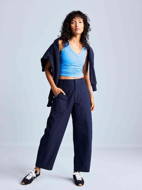 Skyline High Rise Barrel Leg Pant - Navy