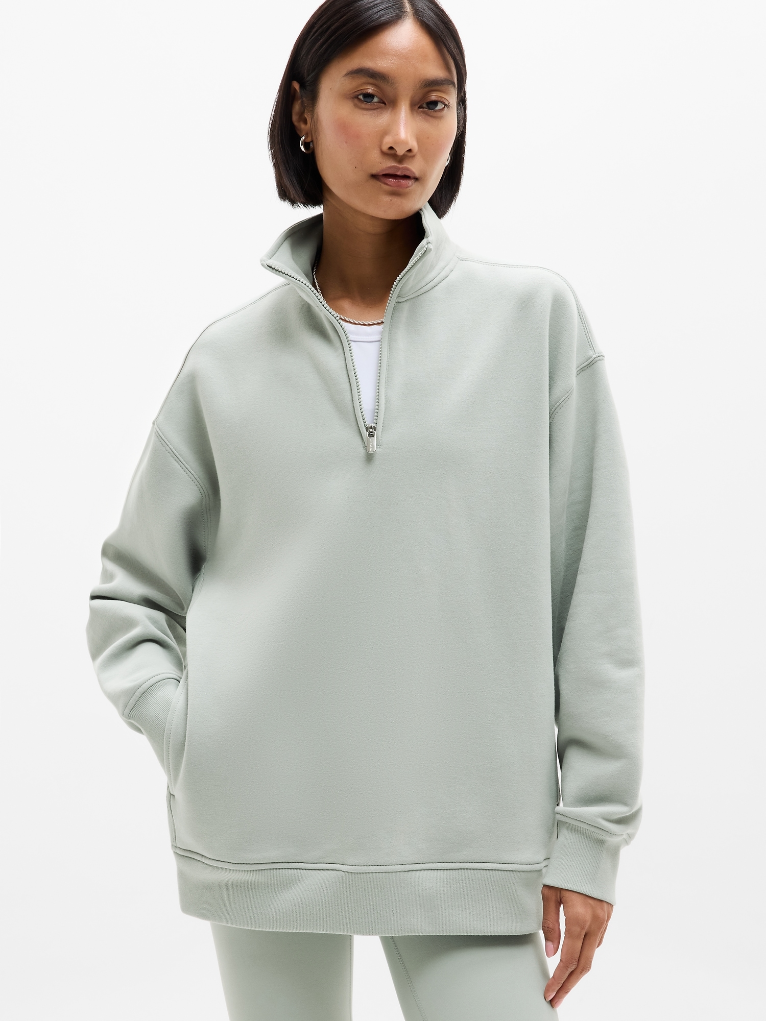 Athleta Forever Fleece 1/4 Zip Sweatshirt In Green
