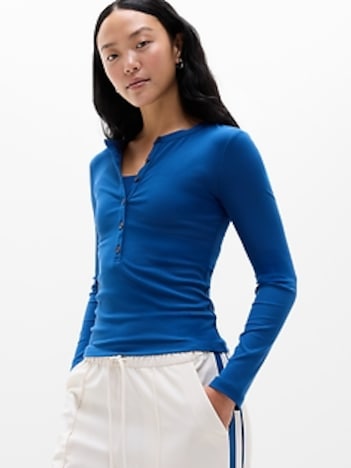 Signature Rib Long Sleeve Henley Top