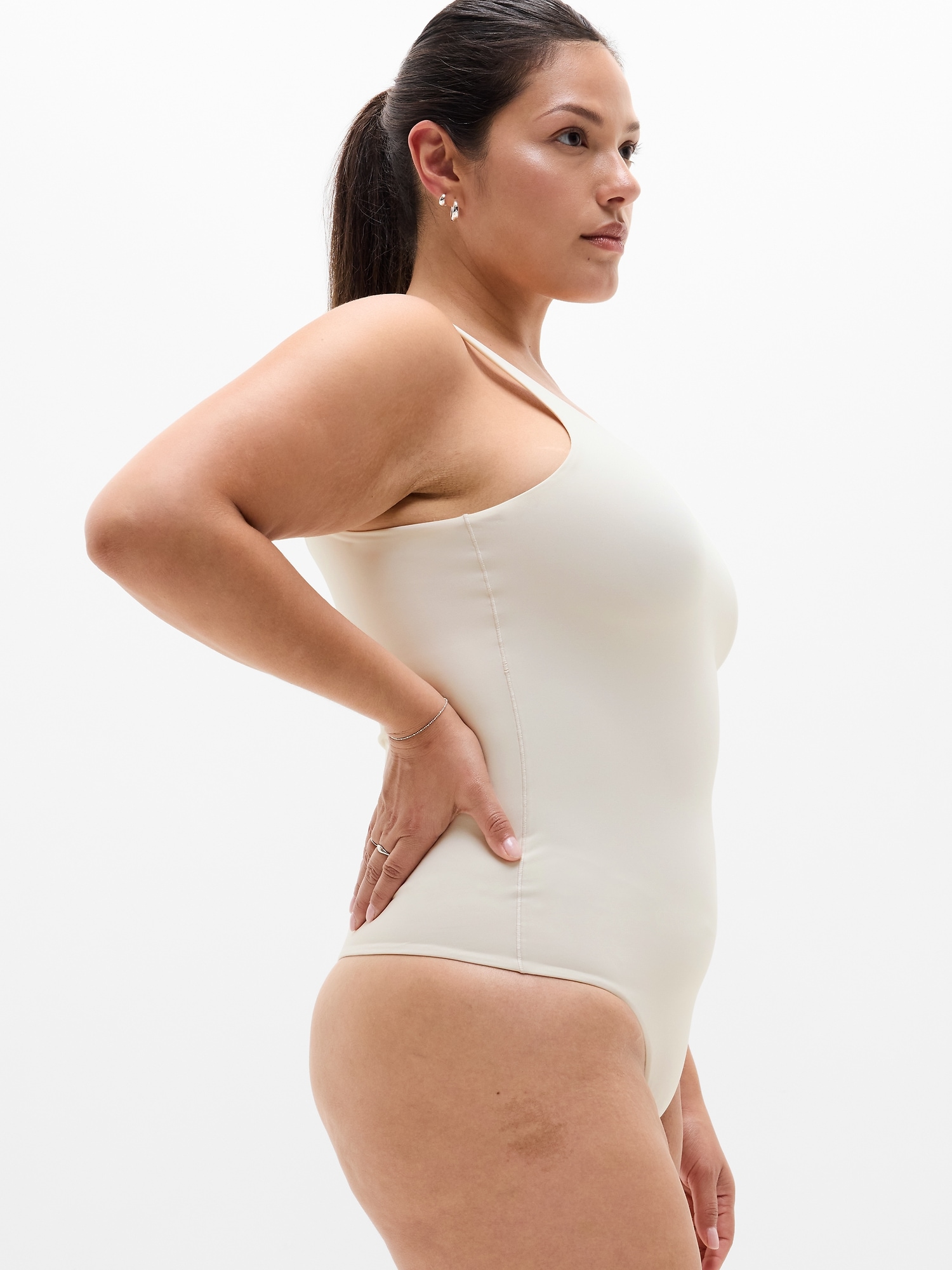Athleta Bodymove Square Neck Bodysuit - Beige (Bone)