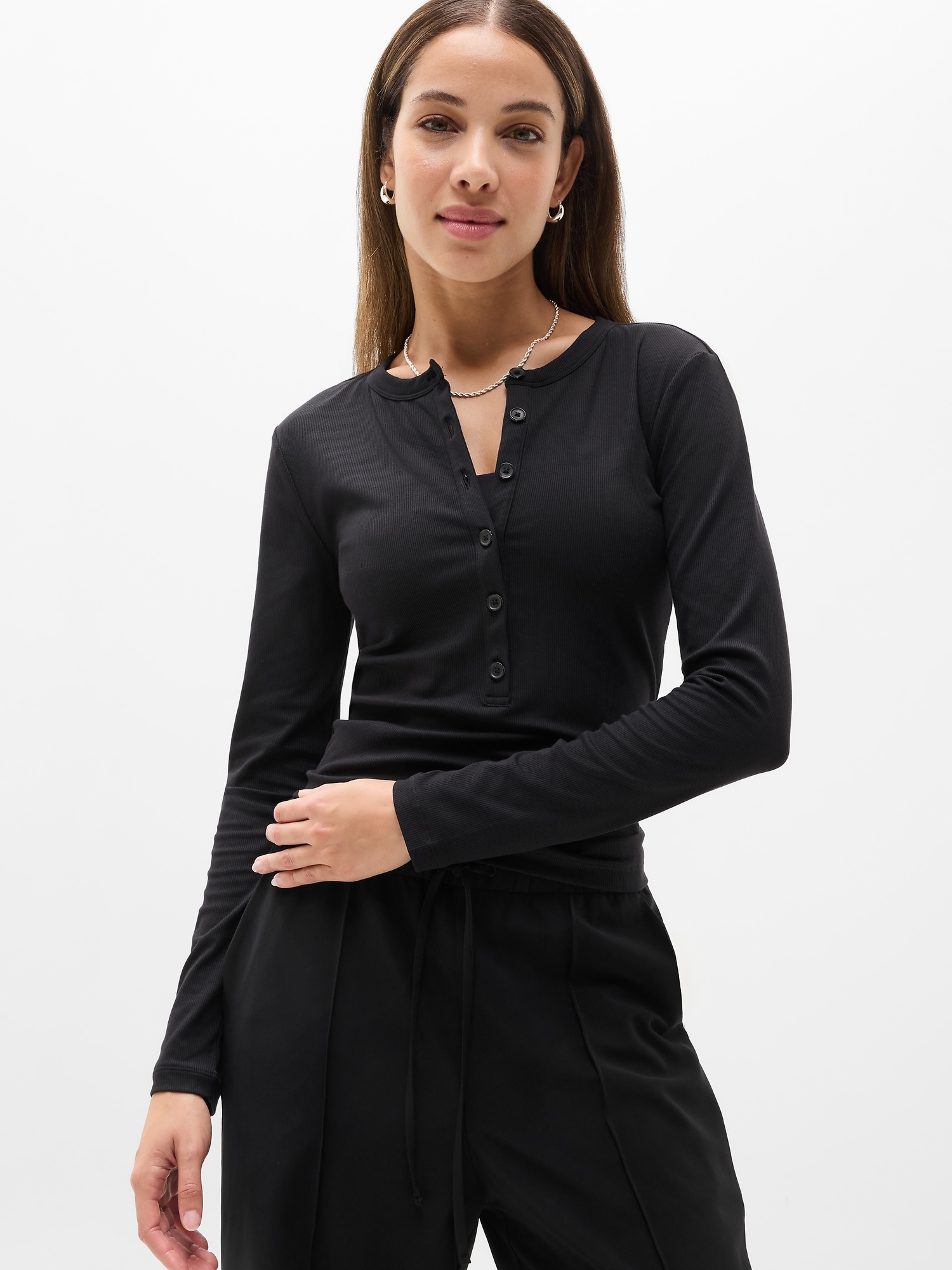 Signature Rib Long Sleeve Henley Top