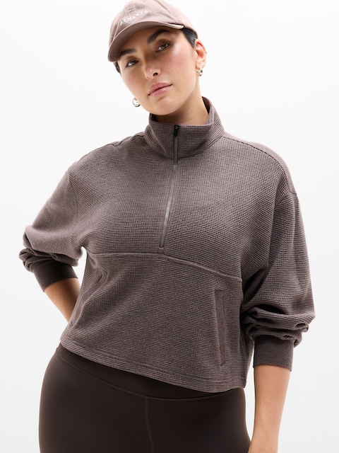 Tranquil Waffle 1/2 Zip Sweatshirt - Chocolate Heather