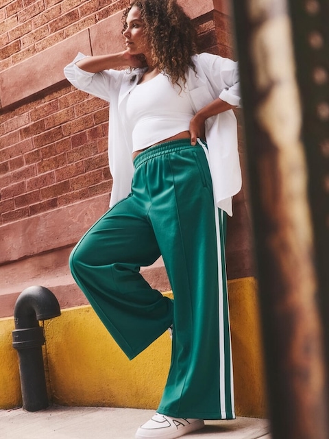 Tempo Mid Rise Wide Leg Track Pant - Viridian/White