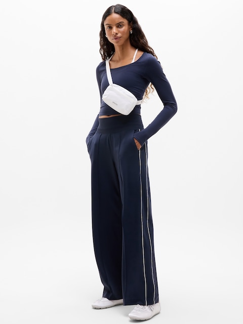 Venice High Rise Track Stripe Wide Leg Pant - Navy/Bright White