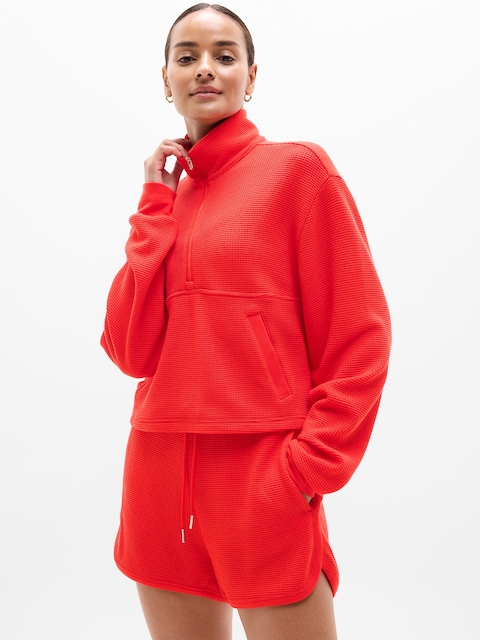 Tranquil Waffle 1/2 Zip Sweatshirt - Cardinal