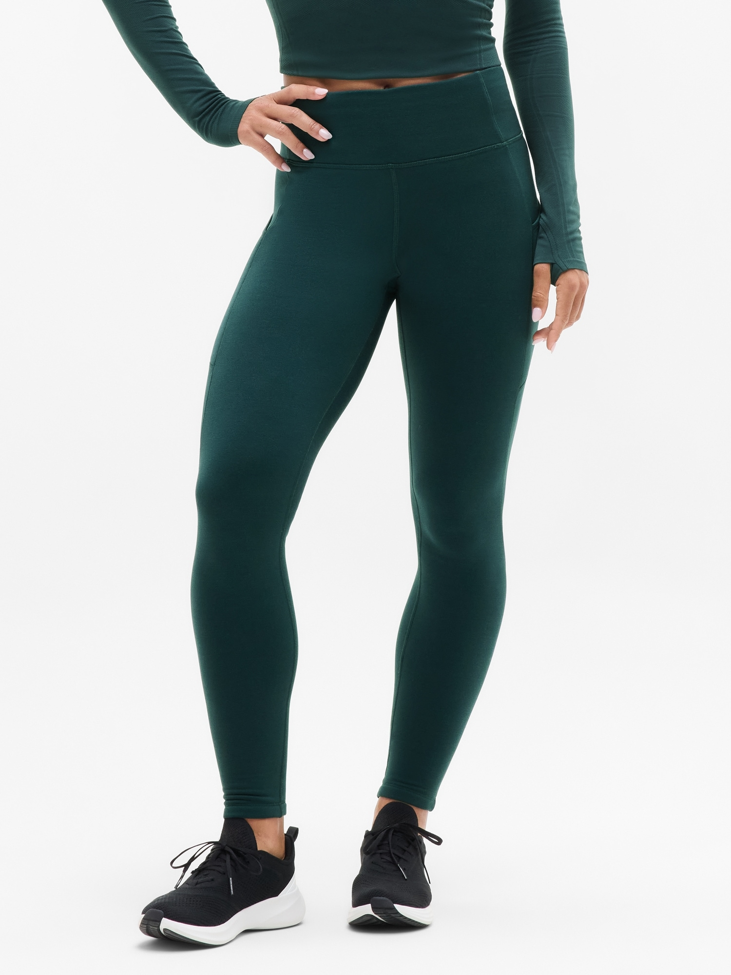 Athleta Altitude Fleece Lined Stash High Rise Legging In Green