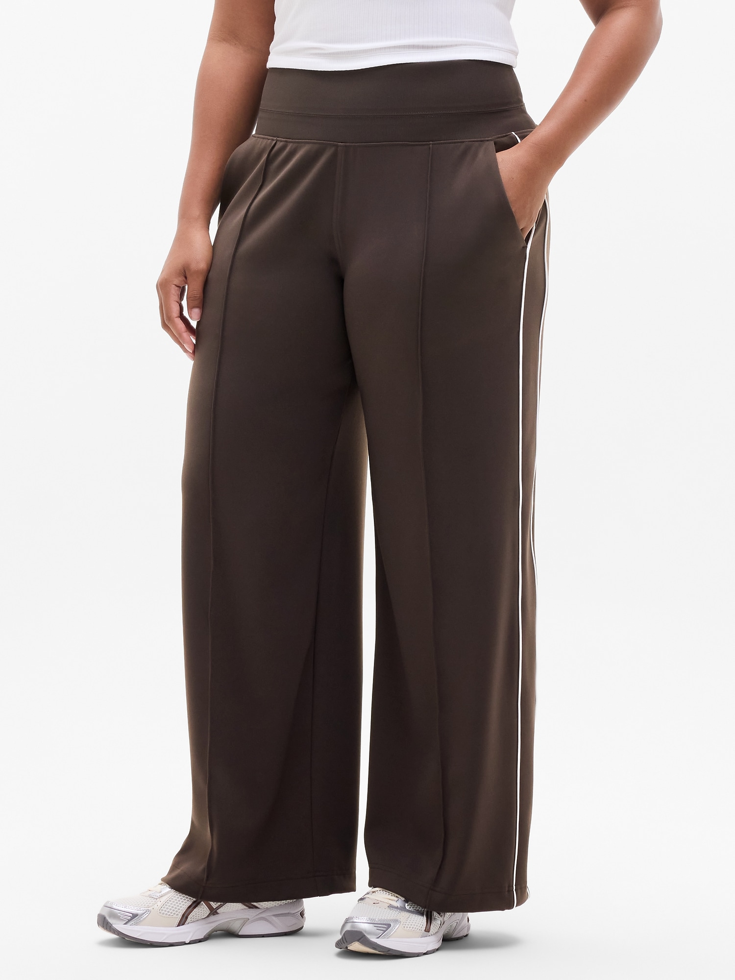 Athleta Venice High Rise Track Stripe Wide Leg Pant In Brown