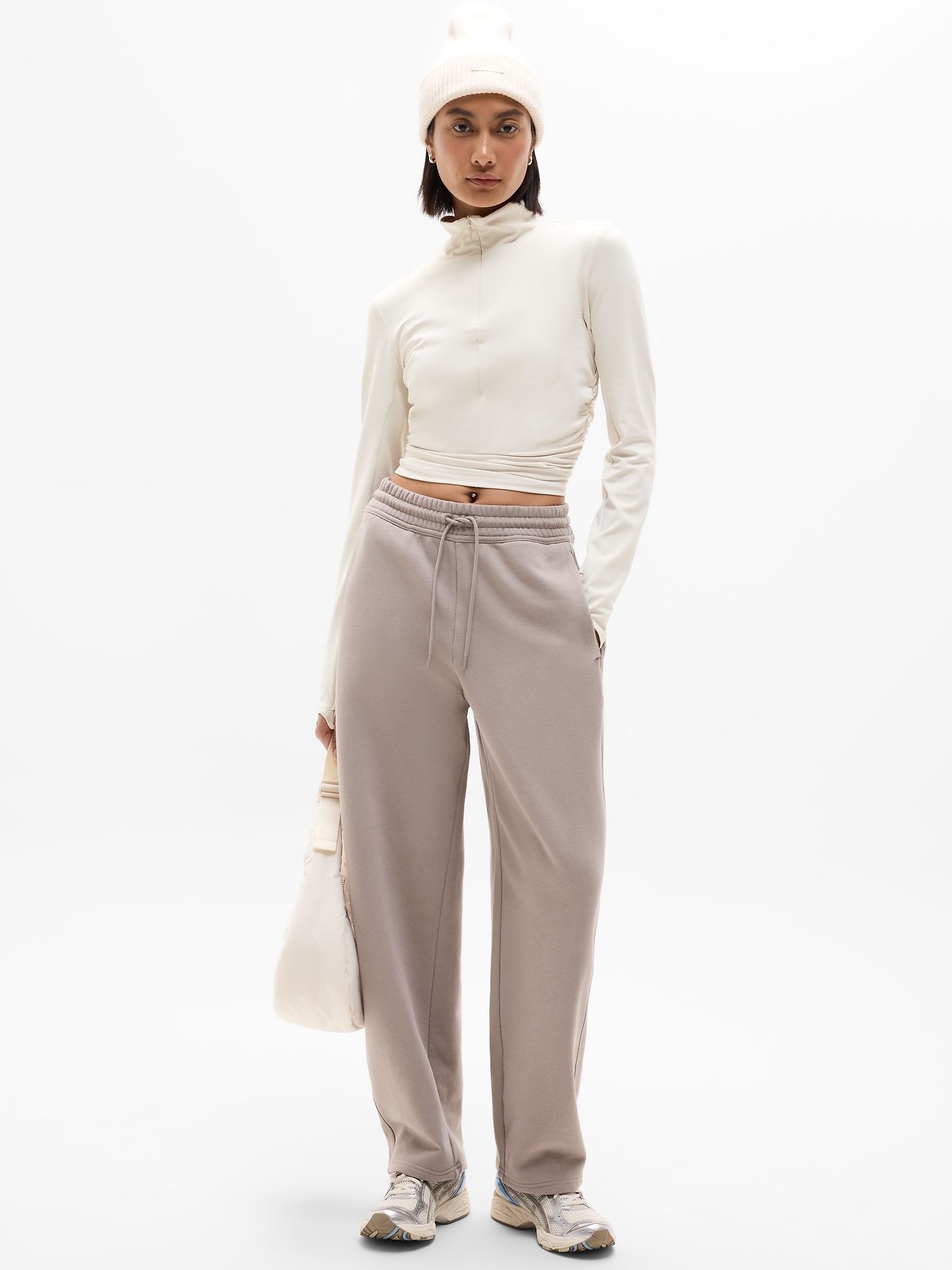 Athleta Forever Fleece Mid Rise Barrel Pant In White