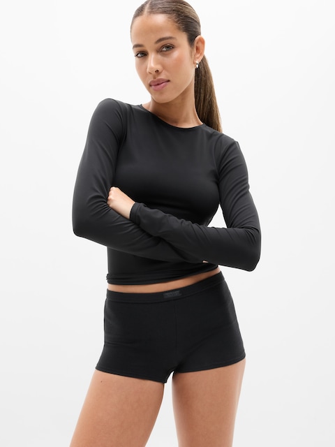 Tranquil Mid Rise Waffle Boyshort - Black