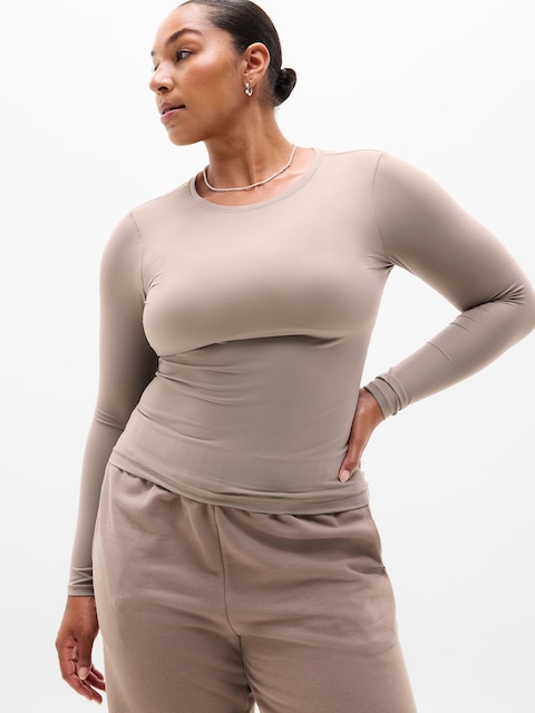 BodyMove Crew Neck Long Sleeve Top - Mortar Mushroom