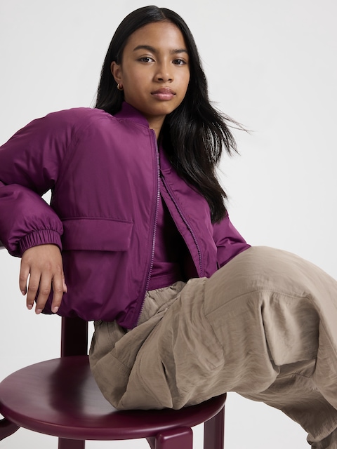 Athleta Girl Bomber Puffer Jacket - Plum