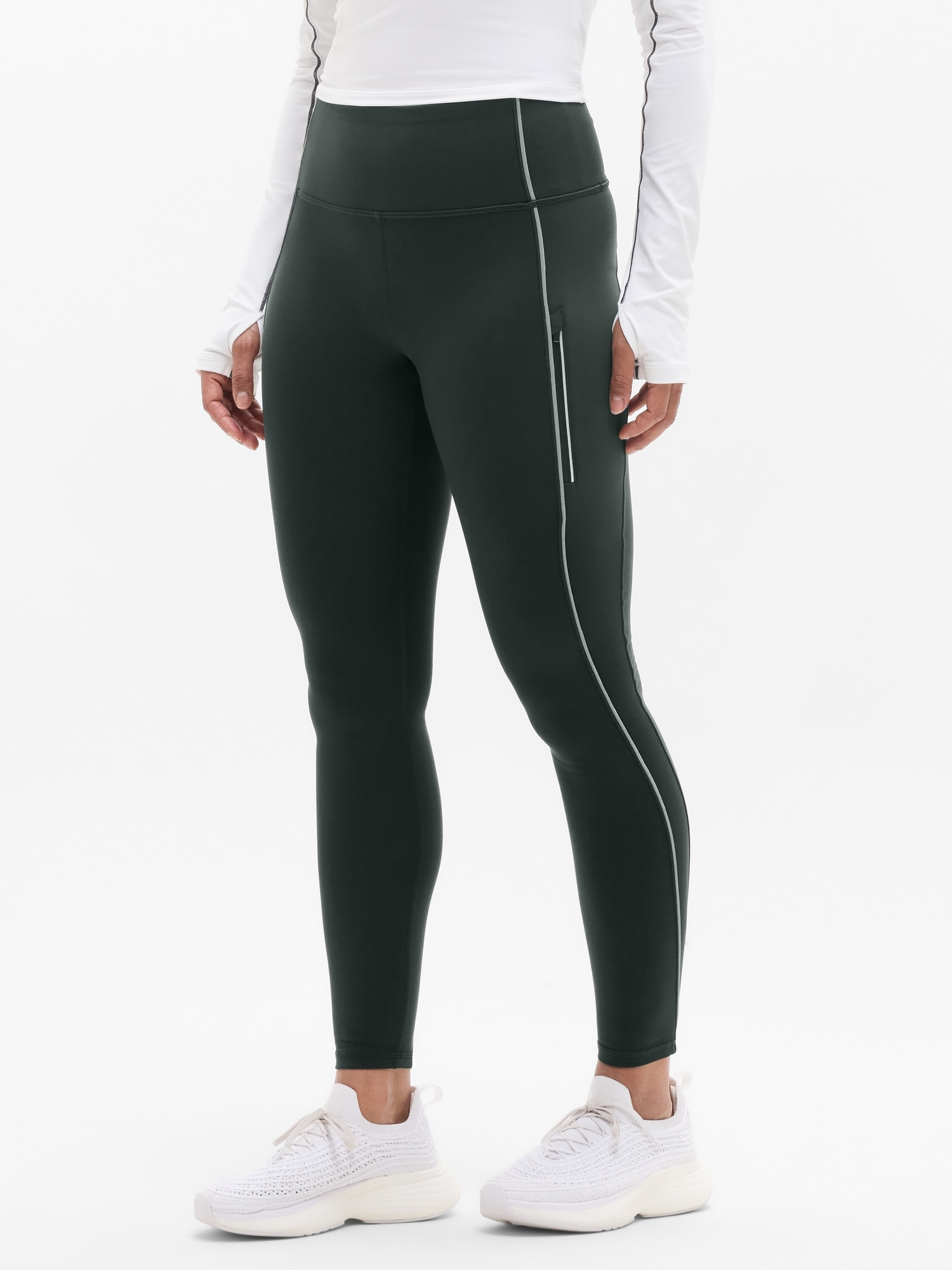 Athleta Rainier High Rise Reflective Stripe Legging In Green