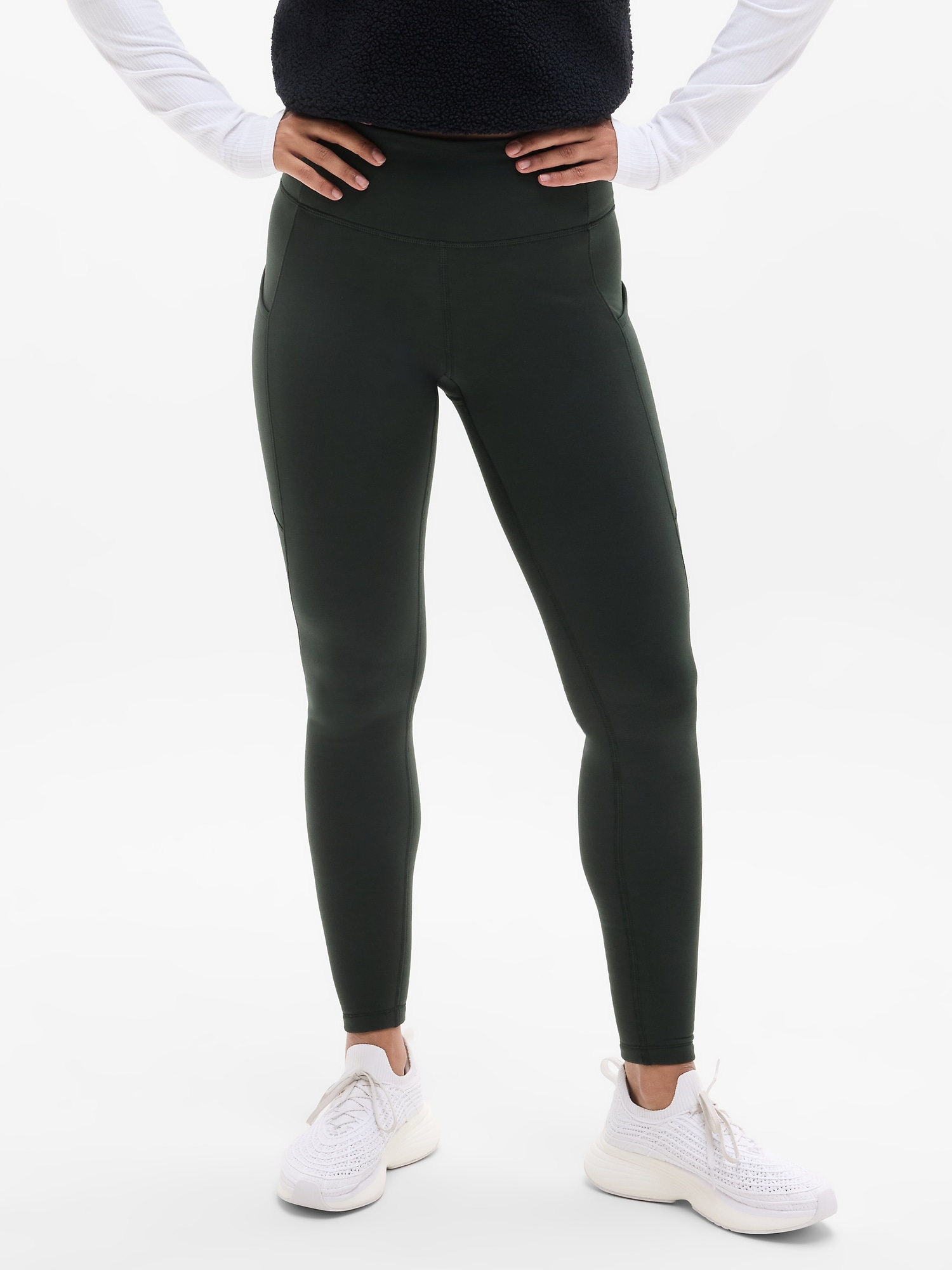 Athleta Altitude Fleece Lined Stash High Rise Legging In Green