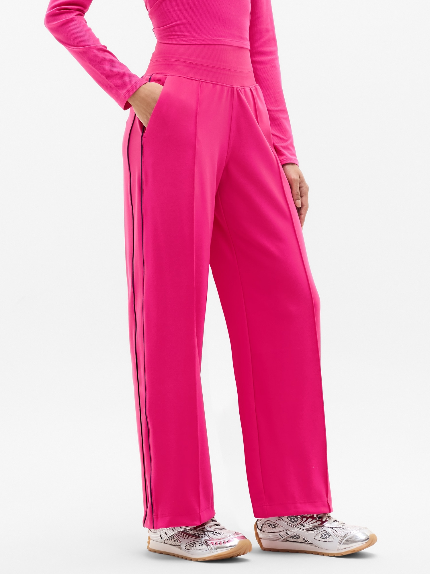 Athleta Venice High Rise Track Stripe Wide Leg Pant In Pink