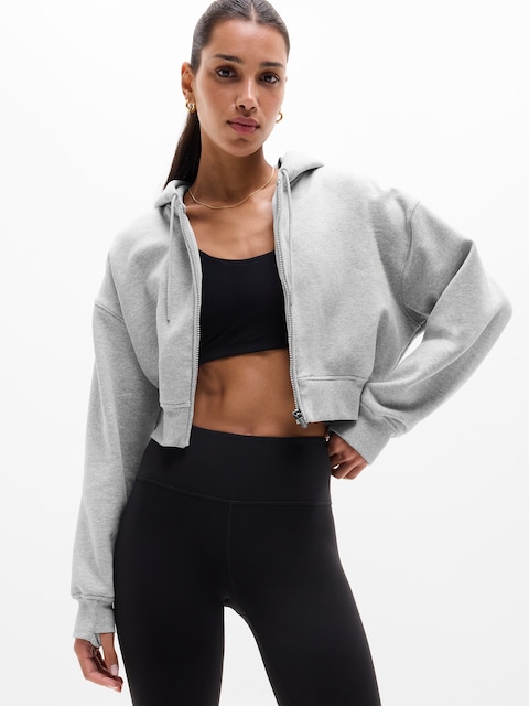 Forever Fleece Crop Full Zip - Grey Heather