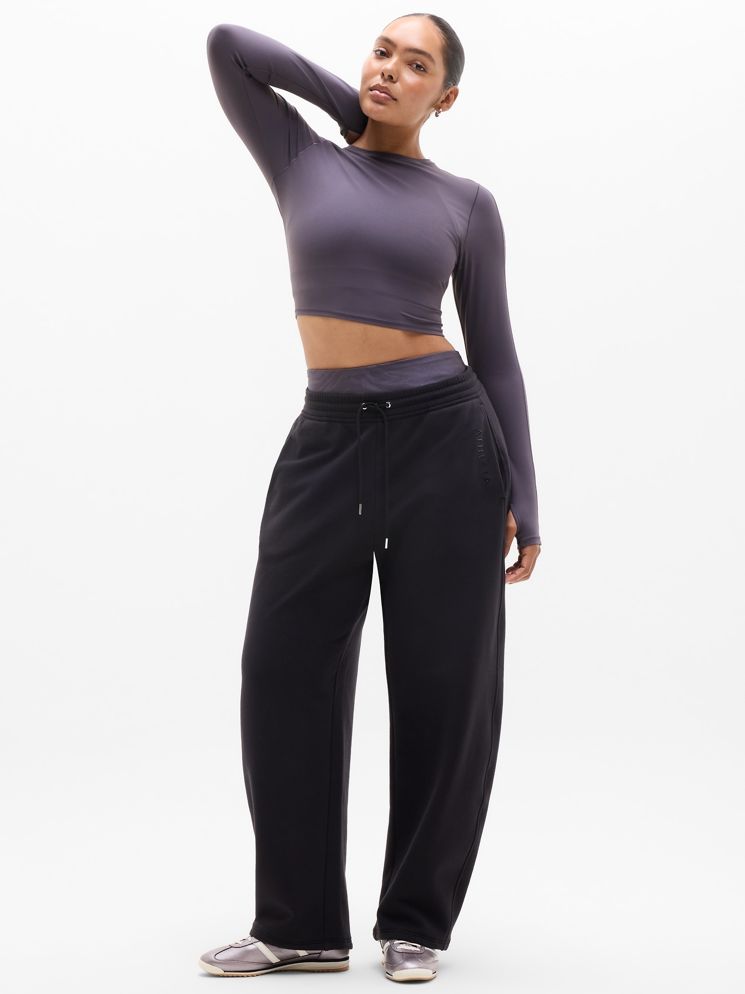 Athleta Simone Biles Forever Fleece Mid Rise Barrel Pant In Black
