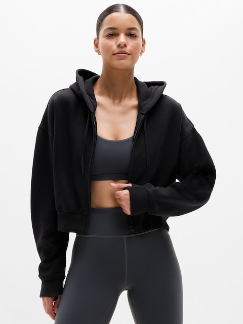 Forever Fleece Crop Full Zip - Black