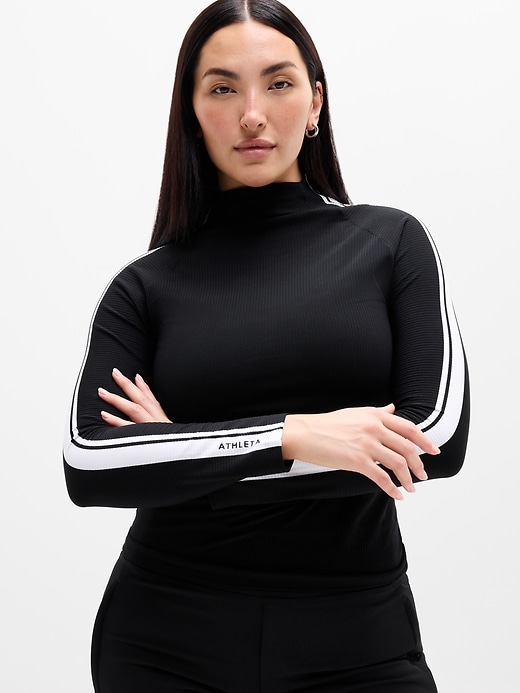 Image number 2 showing, Renew Seamless Mock Neck Stripe Logo Top