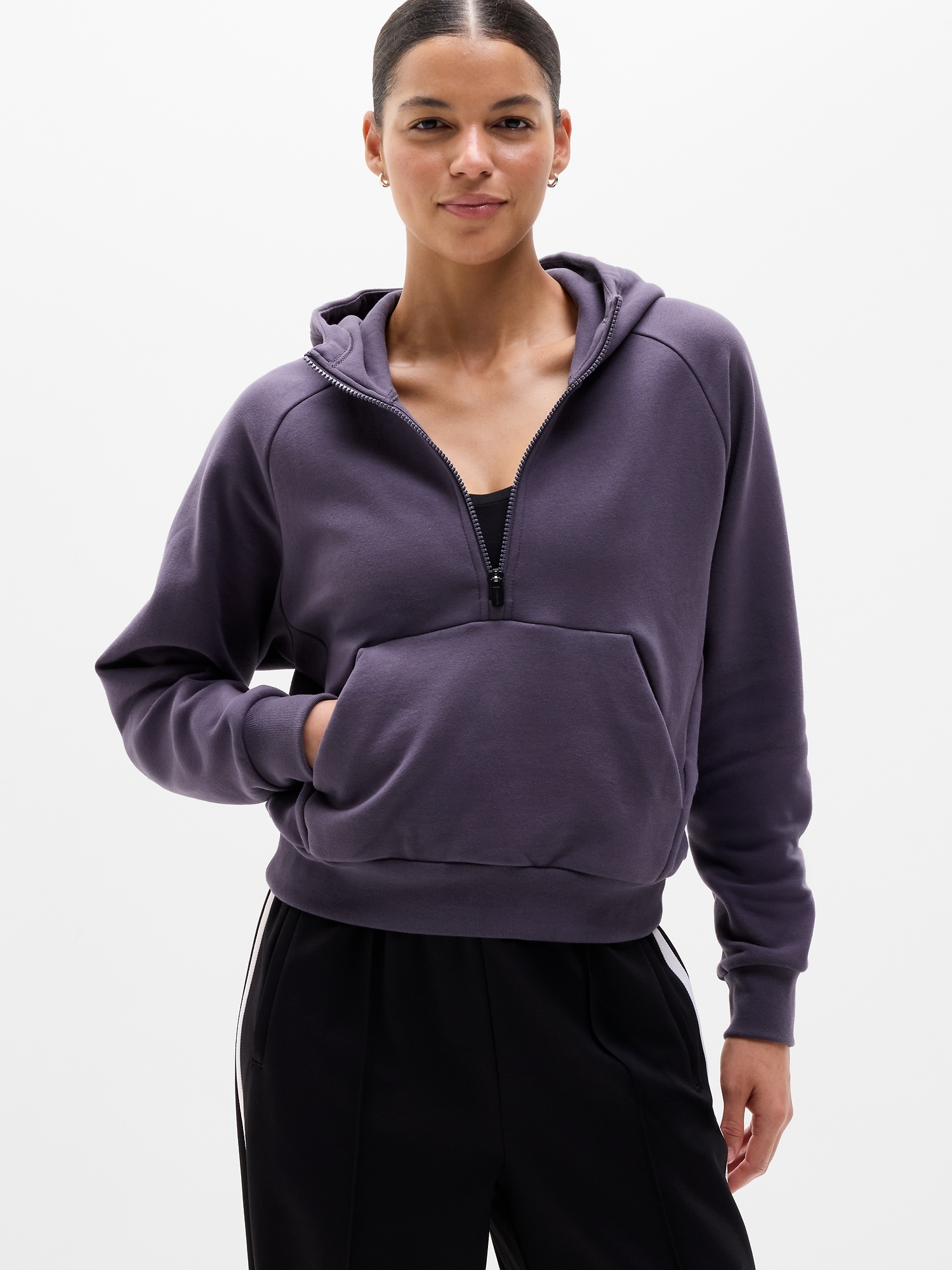 Athleta Forever Fleece 1/2 Zip Hoodie In Purple