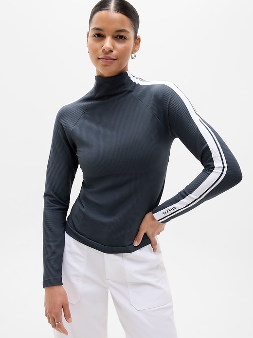 Image number 1 showing, Renew Seamless Mock Neck Stripe Logo Top