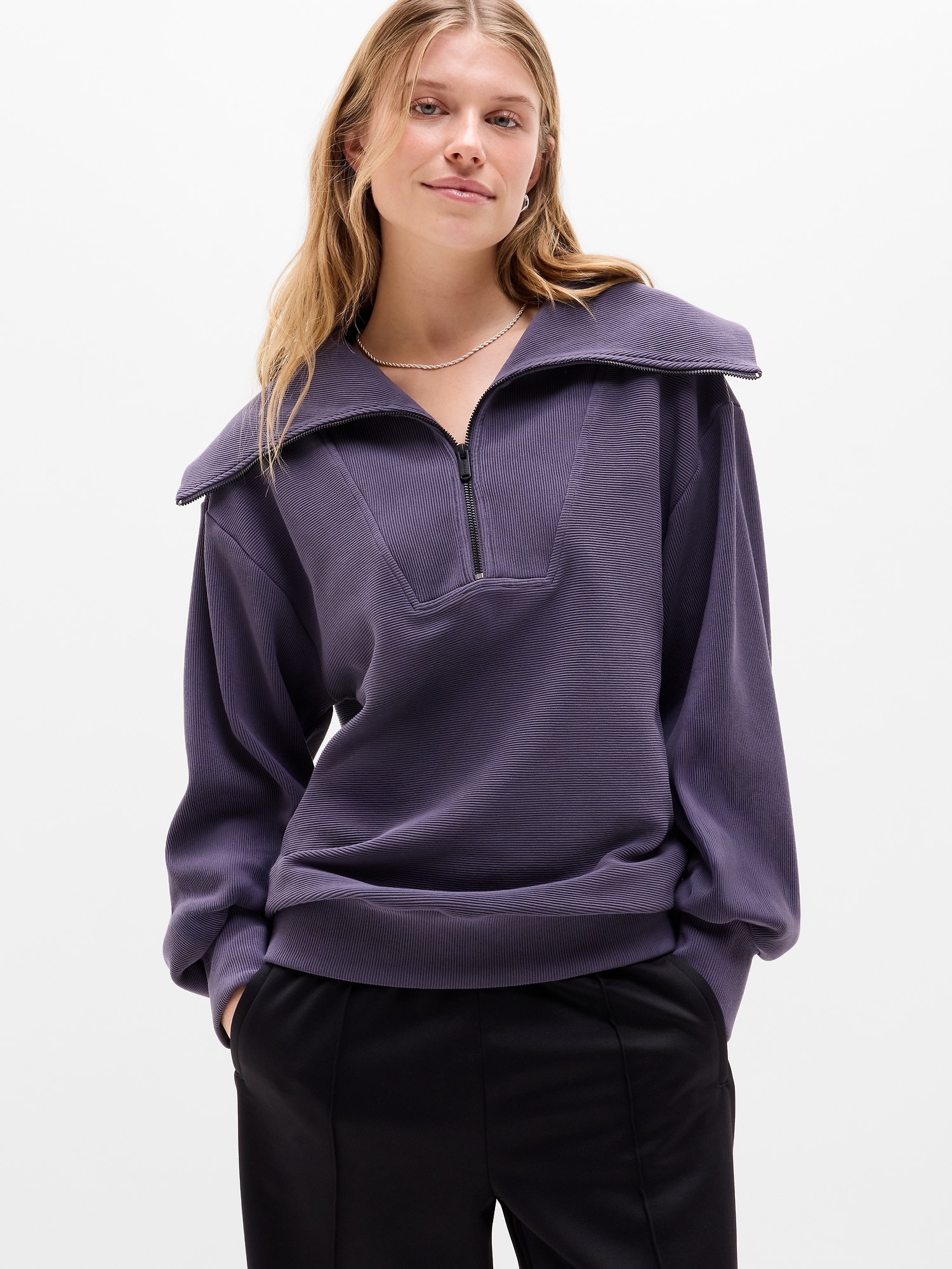 Athleta Ottoman Rib 1/4 Zip Sweatshirt In Purple