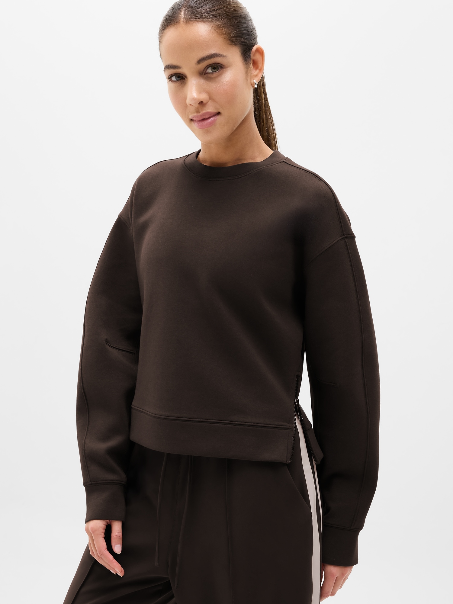 Athleta Form Knit Crew Sweatshirt In Brown