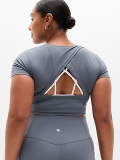 Athleta Transcend Open Back Tee - Gray (Slate)