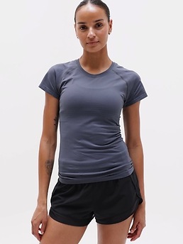Athleta Momentum Flex Tee - Gray (Slate Mini Stripe)