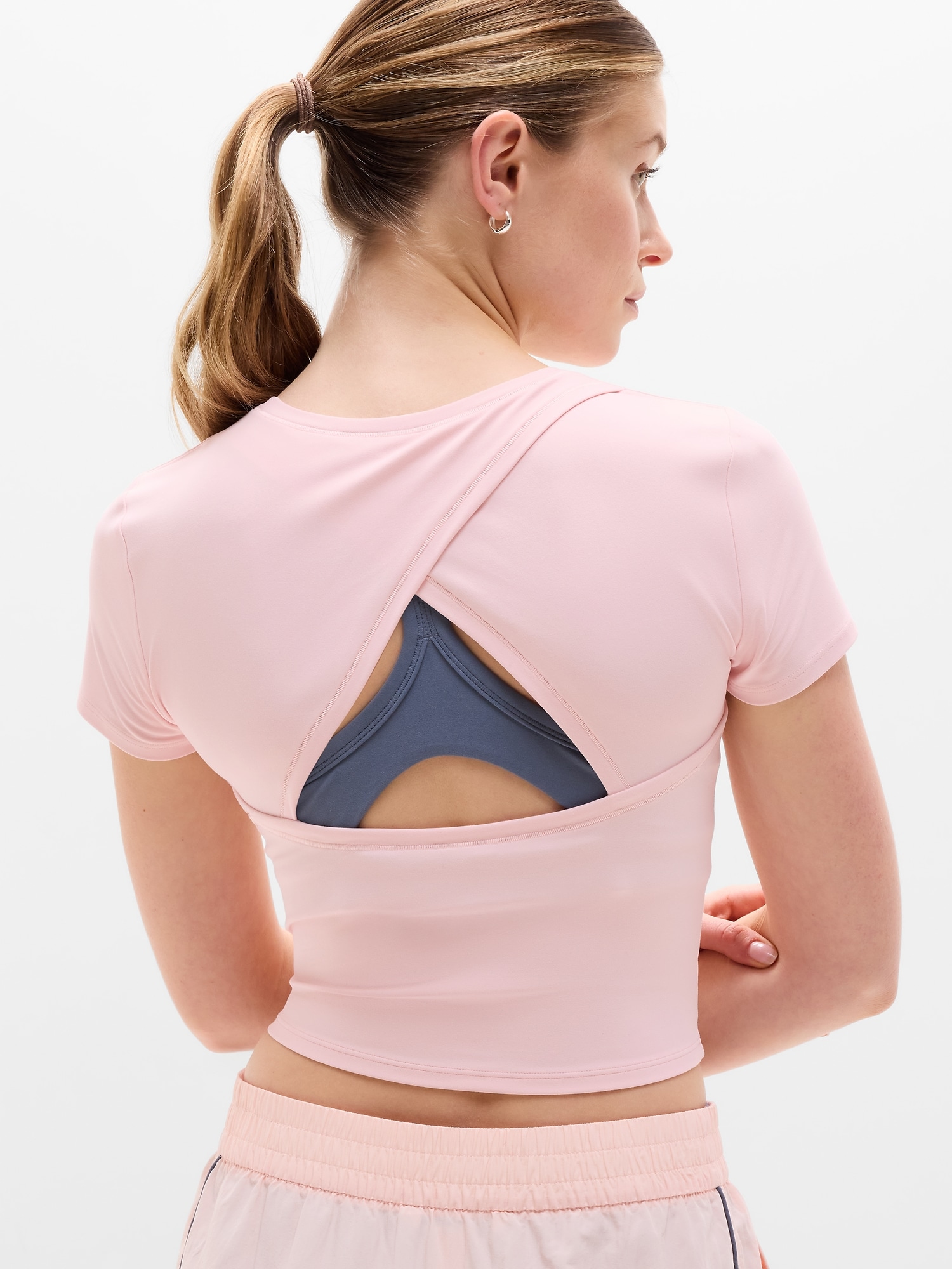 Athleta Transcend Open Back Tee - Pink (Pink Sand)
