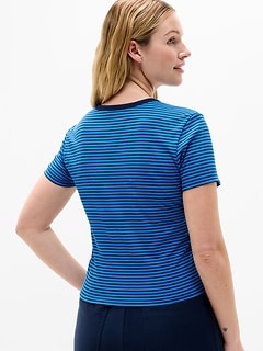 Athleta Signature Rib Crop Tee - Blue (Martina Breaker Stripe)