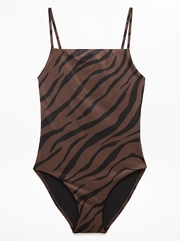 Athleta Straight Neck One Piece - Brown (Prima Woodland Zebra)