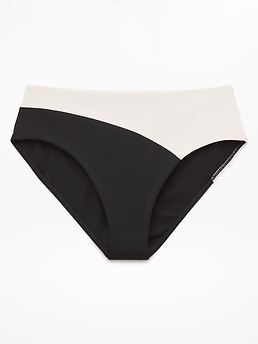 Athleta High Waist Cheeky Swim Bottom - Black (Black/Magnolia White)