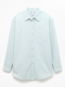 Athleta Midday Oversized Poplin Shirt - Green (Current/Bright White)