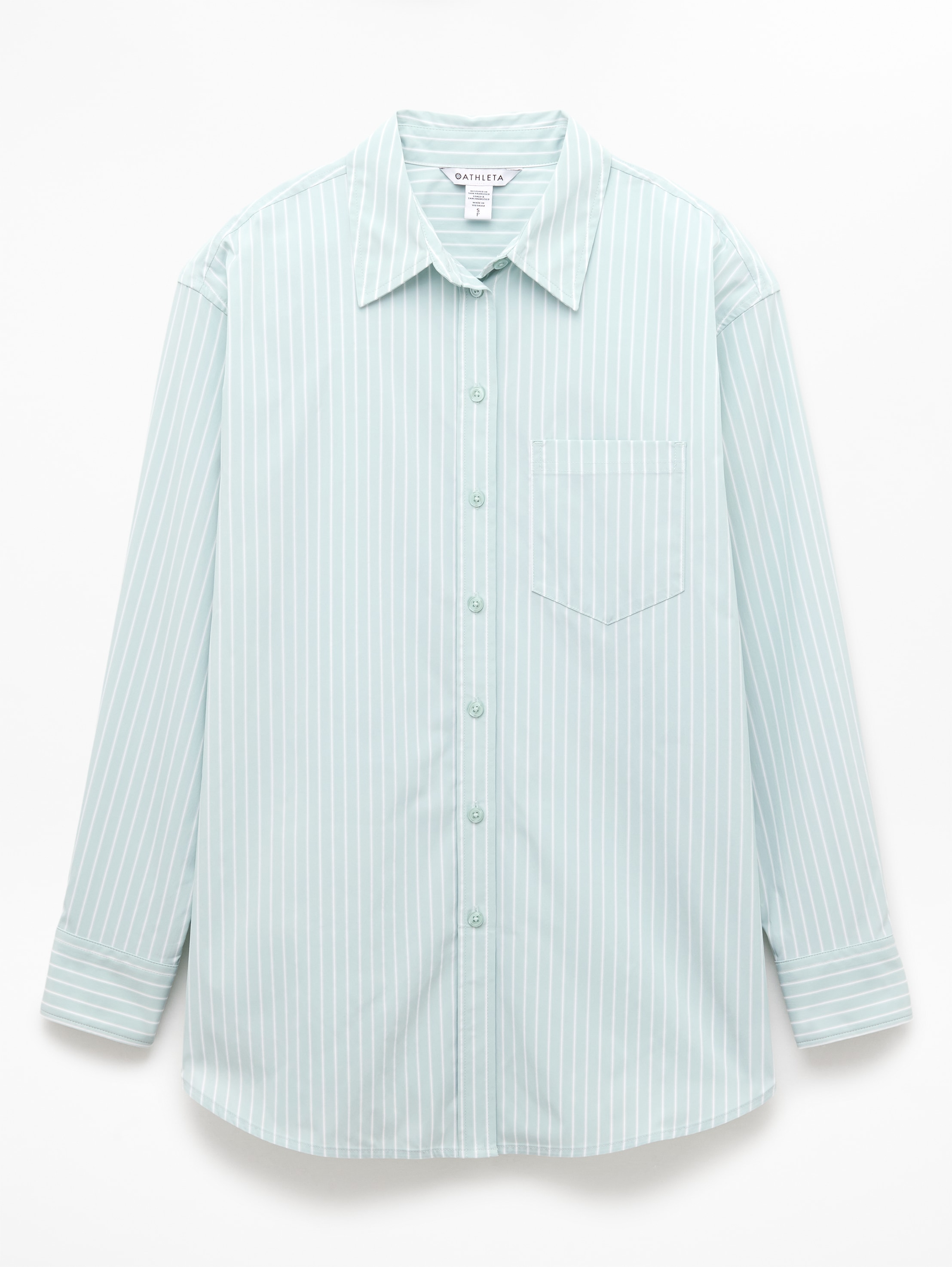 Athleta Midday Oversized Poplin Shirt - Green (Current/Bright White)