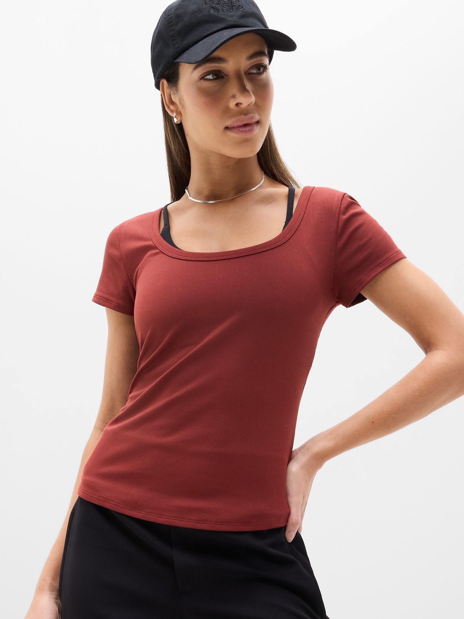 Signature Rib Scoop Tee - Orange