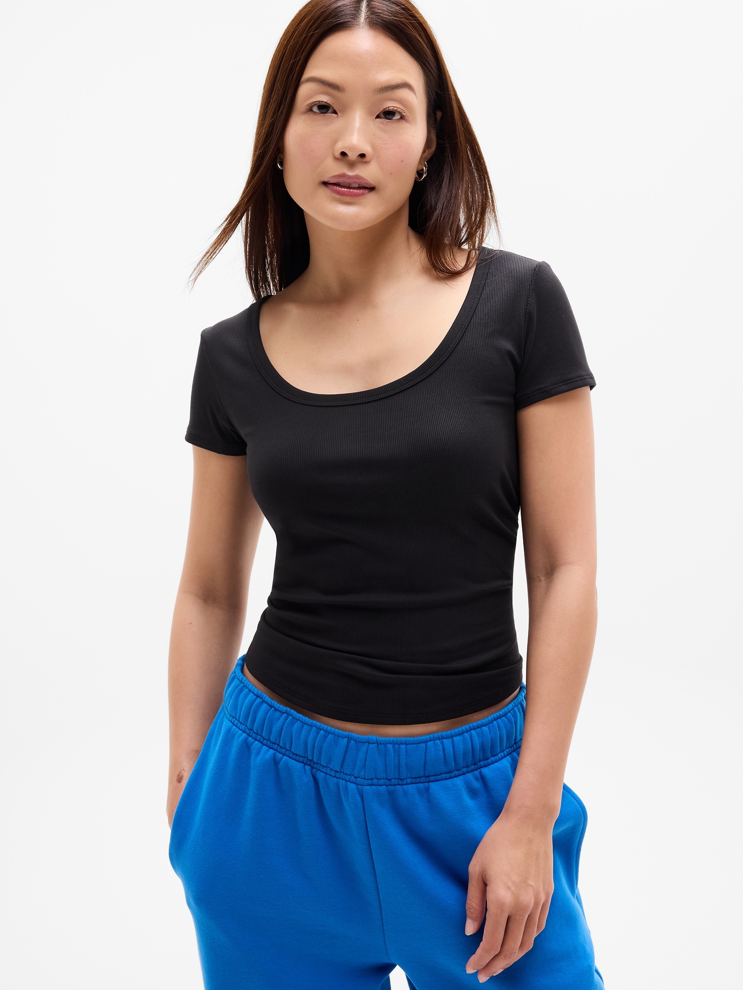 Signature Rib Scoop Tee - Black