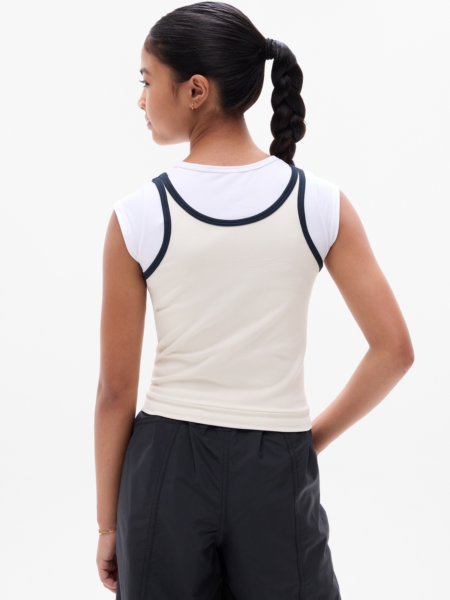 Футболка Athleta Rise Above Rib Double Up для девочек, цвет: Костяной / Белый — фото 3