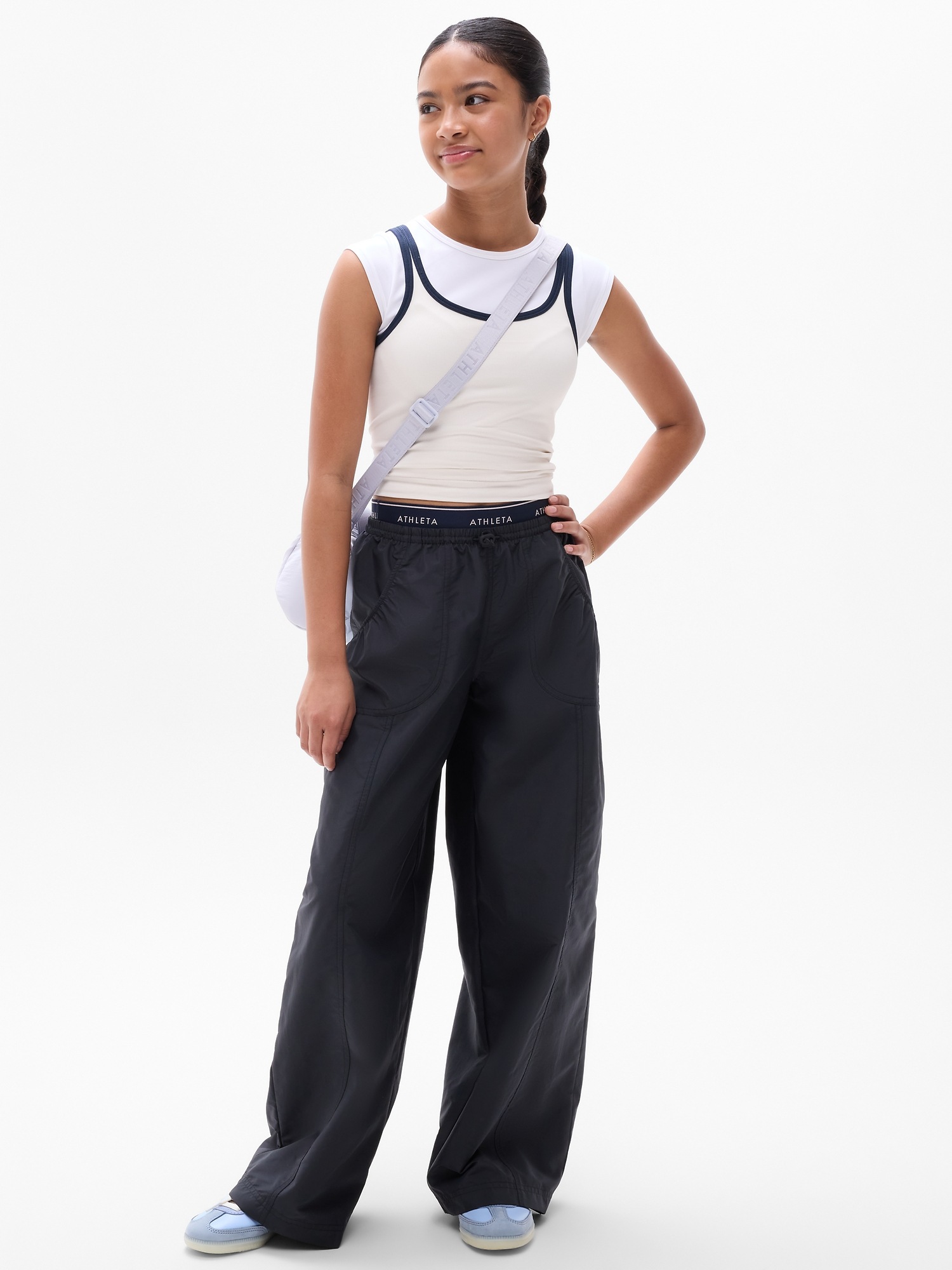Футболка Athleta Rise Above Rib Double Up для девочек, цвет: Костяной / Белый — фото 2